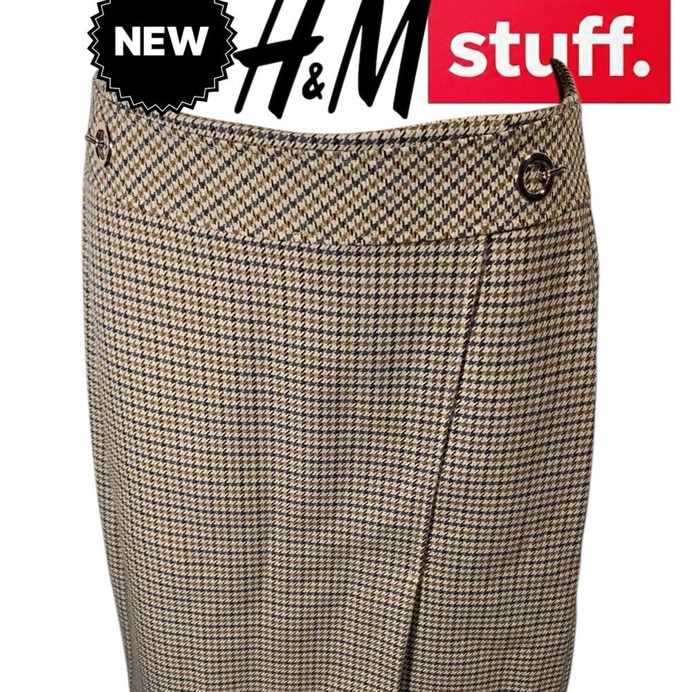 H&M Women's Beige Houndstooth Pencil Skirt